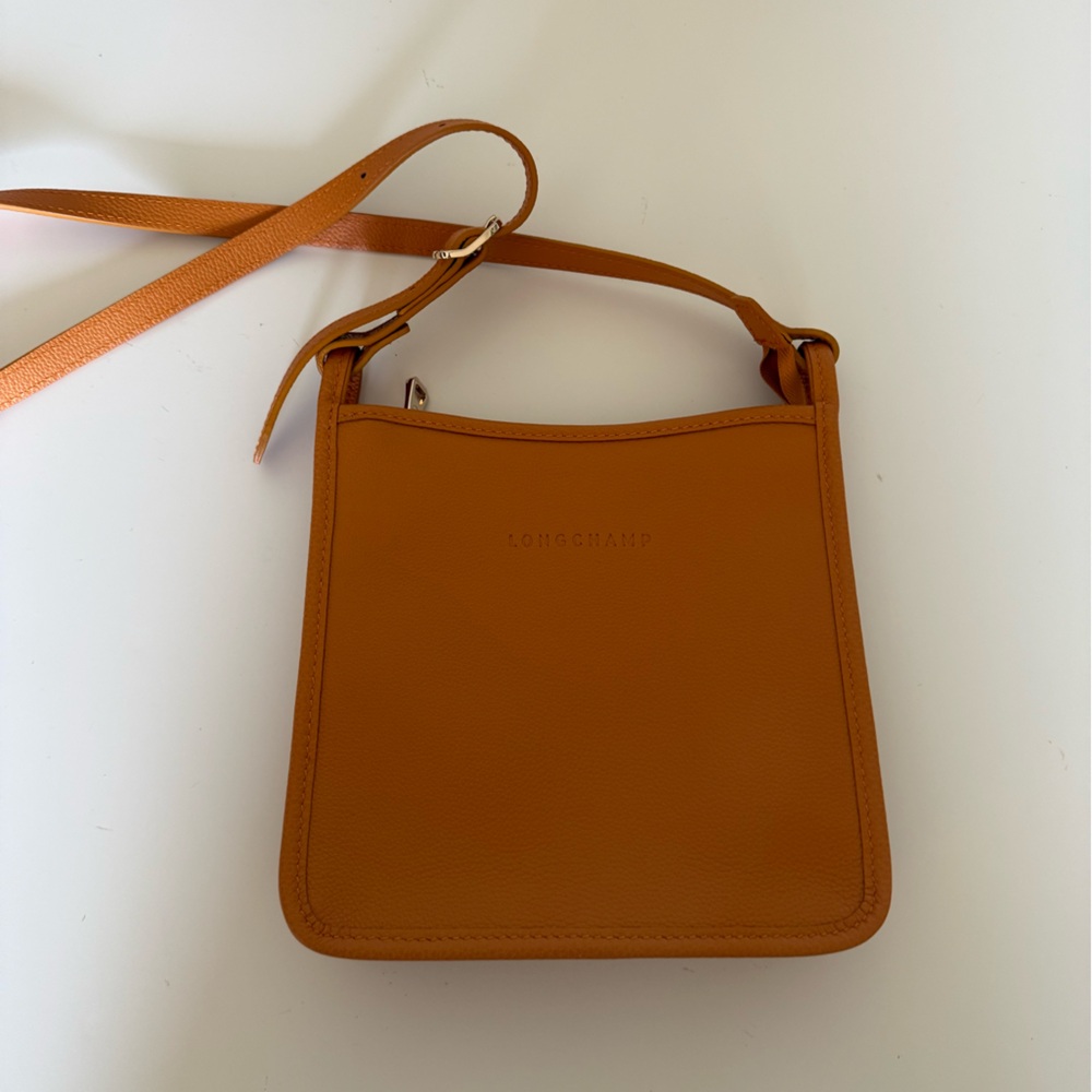 Longchamp orange / Tan Leather Crossbody Bag New